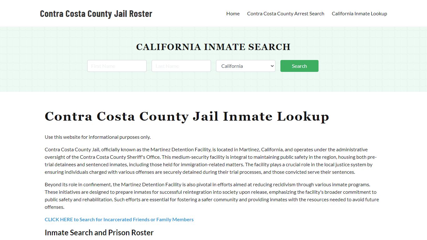 Contra Costa County Jail Roster Lookup, CA, Inmate Search