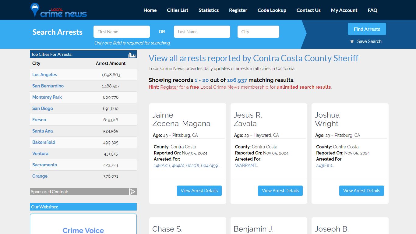 Arrests reported by Contra Costa County Sheriff - Local Crime News